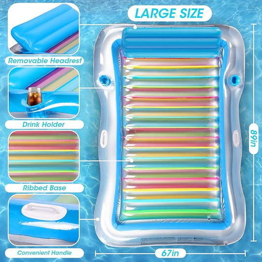 Inflatable Tanning Pool Lounger Float Adults, BAIAI Extra Large Pool Floaties Rafts for Adults with Headrest Drink Holder Sun Tanning Floats for Swimming Pool Lake River Beach Blow Up Floats (XXL)