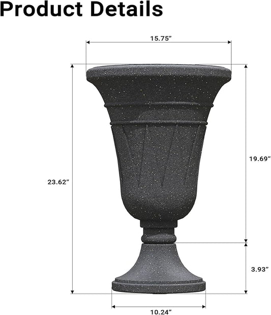 23" Tall Planters for Outdoor Plants Set of 2, Planter with Drainage Holes and Trophy Design, Large Outdoor Planters for Porch, Garden, Black