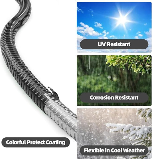SPECILITE 25ft 304 Stainless Steel Garden Hose Metal, Heavy Duty Water Pipe with Nozzles for Yard, Outdoor - Flexible, Never Kink & Tangle, Puncture Resistant (Black)
