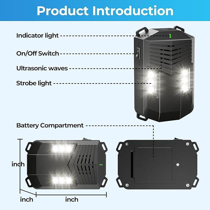 Ultrasonic Repellent Mouse for Cart- Under Hood Battery Powered Plug-in Device, Repels Mice, Rats & Squirrels from Vehicle Engine, Garage, Indoor Outdoor Areas - 2 Pack