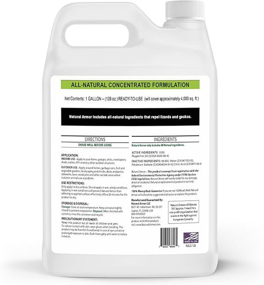 Natural Armor Lizard & Gecko Repellent Spray - Powerful Peppermint Formulation Repels All Types of Lizards & Geckos and Works Better Than Ultrasonic Gimmicks – 128 fl oz - Gallon Ready to Use