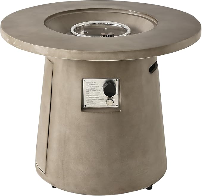 HOMPUS Outdoor Fire Pit Gray Propane Fire Table, 31 inch Round Propane Fire Pit, 40,000 BTU Gas Smokeless Fire Pit Table, Patio Concrete Firepit with Rain Cover for Garden, Deck, Backyard