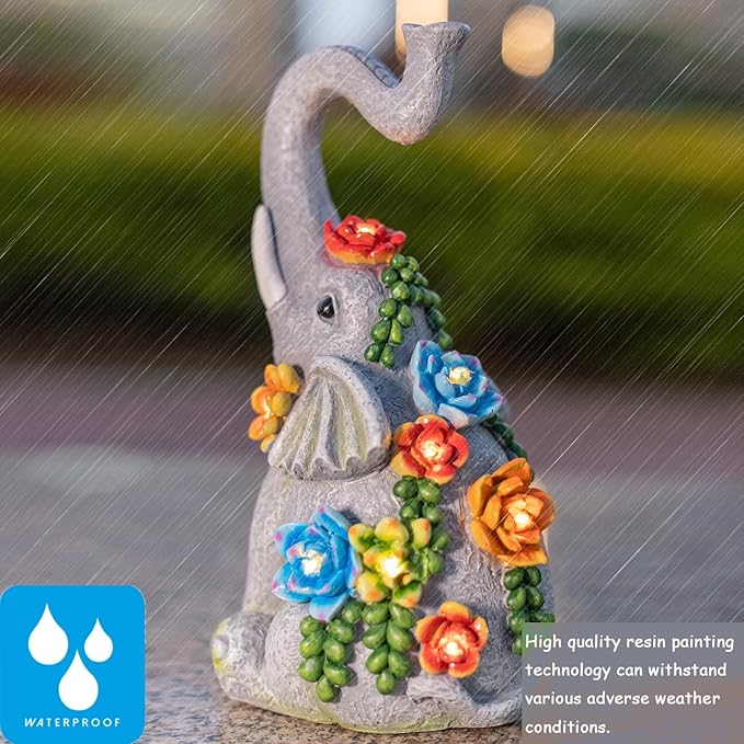 halp·ssfm Elephant Garden Statue Solar Lamp with 8 Led Lights Decor Outdoor Resin Waterproof Sculpture Patio Lawn Yard Porch Decorations Housewarming Gifts for Women Mom Grandma