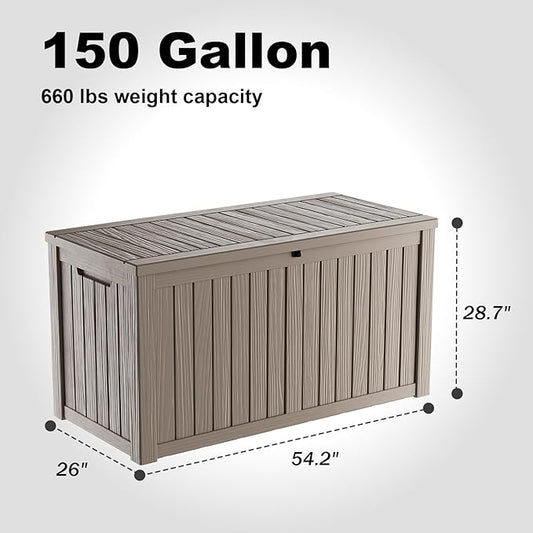 DRATO 150 Gallon Outdoor Storage Box, Large Waterproof Deck Box, Lockable Resin Storage Container with Reinforced Support for Patio Cushions, Garden Tools, UV-Resistant Outdoor Chest(Black)
