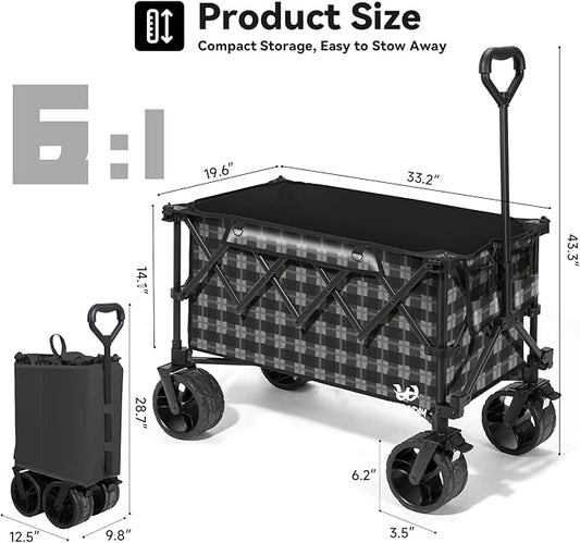 Whitsunday Collapsible Folding Wagon, Heavy Duty Utility Beach Wagons with All-Terrain Wheels for Camping,Garden,Sports Black