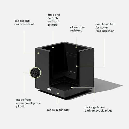 Veradek Block Series Cube Plastic Planter - Large Square Planter for Indoor or Outdoor Patio/Garden | Durable All-Weather Use with Drainage Holes | Modern Décor for Tall Plants, Trees, Flowers