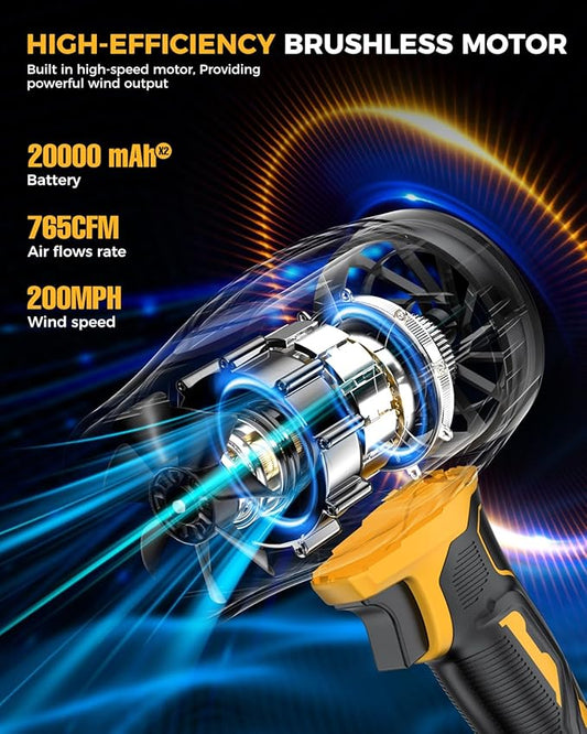 Leaf Blower Cordless with Battery and Charger, 980,000 RPM, Extended Nozzle, Lightweight Handheld,Blower for Patio Cleaning,Leaves and Dust,Birthday Gifts for Men Dad Husband(Lemon Yellow)