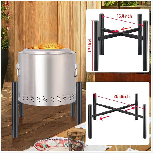 Firepit Stand, 15-27 inches Fire Pit Stand for Solo Stove Bonfire Ranger and Other Outside Firepit, Outdoor Camping Fire Pit Accessory, Stainless Steel Firepit Stands for Fireplace Use, Silver