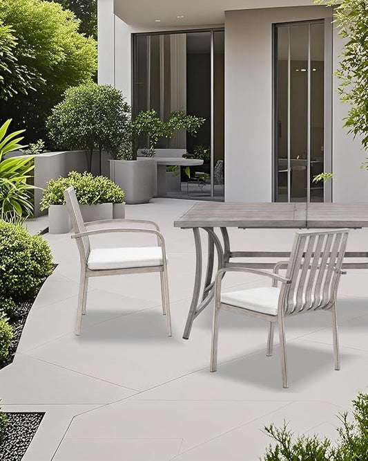 SEEHILL Patio Dining Chairs Set of 2, Aluminum Outdoor Dining Chairs with Thick Cushions, Deep Seating Outdoor Patio Chairs for Table, Sturdy Patio Furniture for Deck, Balcony, Garden, Limed Oak