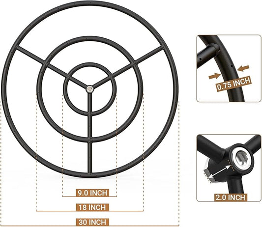 onlyfire 30 Inch Round Fire Pit Burner Ring for Natural Gas & Propane Fire Pit and Fireplace, Alloy Steel DIY Firepit Burner for Both Indoor and Outdoor, BTU 435,000 Max