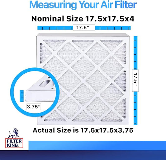 Filter King 17.5x17.5x4 Air Filter | 4-PACK | MERV 8 HVAC Pleated A/C Furnace Filters | MADE IN USA | Actual Size: 17.5 x 17.5 x 3.75"