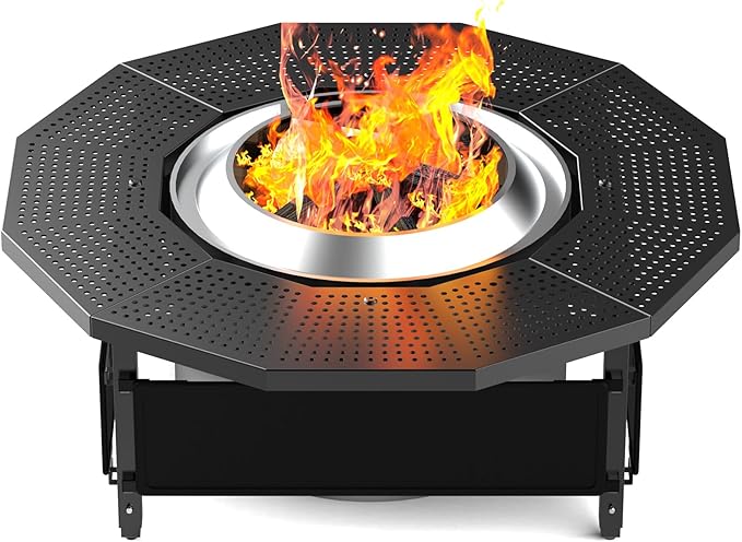 Fire Pit Surround Tabletop for Solo Stove Yukon 2.0 27 Inch, Fire Pit Surround Table Top, Accessories for Solo Stove, Adjustable with UV-Resistant Outdoor Fabric, Metal Black