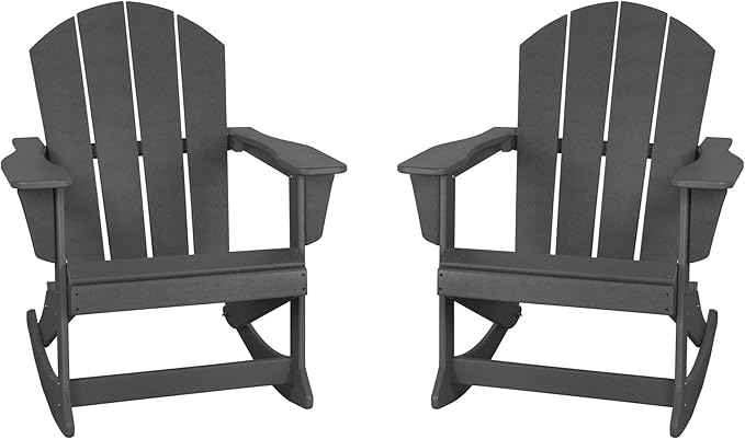 WestinTrends Malibu 2 Piece Set Outdoor/Patio Poly Adirondack Rocking Chairs (2 Seater), Gray
