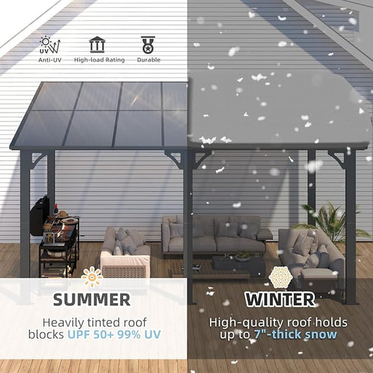 AECOJOY 14' x 8' Gazebo Outdoor Pergola for Patio, 8x14 Hard Top Lean to Gazebo Shelter Pergolas and Gazebos Clearance with Patio Roof, Large Wall-Mounted Heavy Duty Awnings for Decks, Backyard