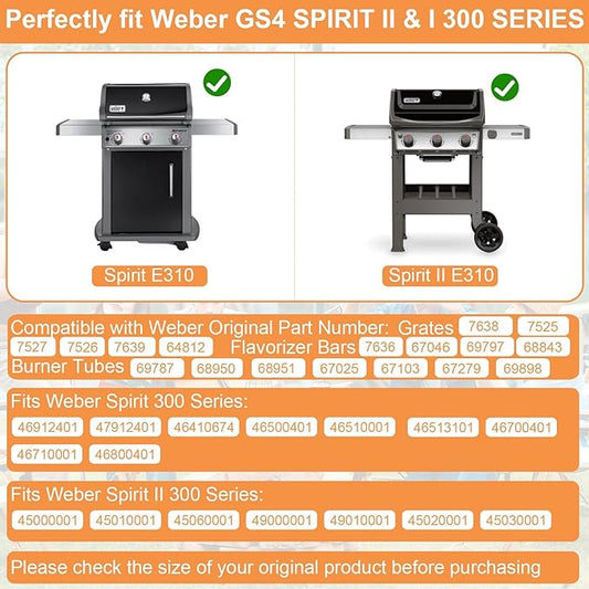 GS4 Spirit 2 Parts for Weber Spirit Grill Parts Spirit II/I 300 SER Replacement Accessories for Weber 67046 7636 69797 68843 3400302 Flavor Bar,67025 69787 Burner,7638 Grate&Crossover Tube 69899 67278