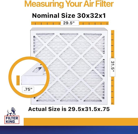 Filter King 30x32x1 Air Filter | 4-PACK | MERV 13 HVAC Pleated A/C Furnace Filters | MADE IN USA | Actual Size: 29.5 x 31.5 x .75"