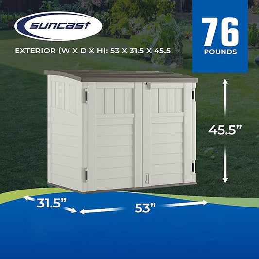 Suncast 3 Pack 34 Cu Ft Capacity Horizontal Outdoor Storage Shed for Garbage Cans, Garden Accessories, Backyard, and Patio Use, Vanilla