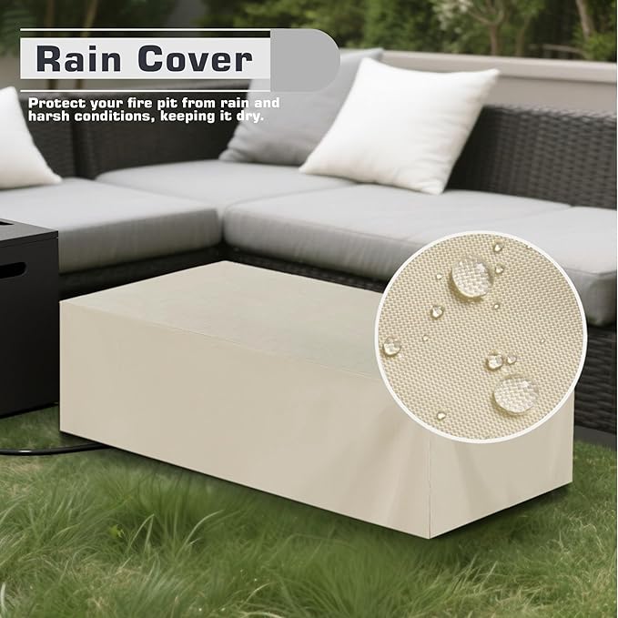 48 inch Propane Fire Pit Table LED, 2 in 1 Rectangular Outdoor Fire Pit with 20lb Tank Cover, Outside Patio Deck and Garden, Gas Fireplace Table with Lid and Stone, 50,000 BTU Adjustable Flame