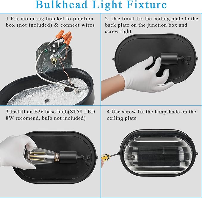 11 Inch Bulkhead Light Aluminum Bulkhead Ceiling Light with Thickened Clear Glass Waterproof Outdoor Wall Lights for Porch Basement Balcony or Sauna Room E26 Socket UL Listed