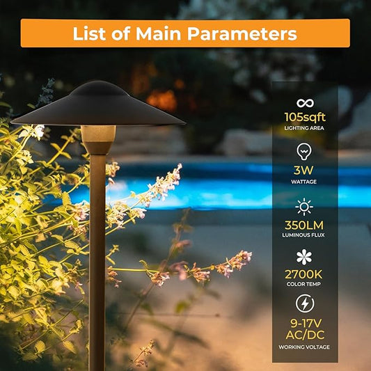 Gardencoin Low Voltage Pathway Lights (8.5'' Shade, 21.5'' Tall),12V Outdoor LED Landscape Path Lights Wired, Aluminum Pathway Lighting with 3W 2700K Replaceable Bulb for Walkway Garden Yard, 12 Pack
