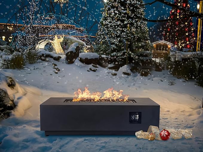 48 Inch Propane Fire Pit Table, 3-in-1 Rectangle Gas Fire Pits, 50,000 BTU Outdoor Fire Pit with Wind Guard, Griddle and Rain Cover, Suitable for Patio, Balcony and Courtyard