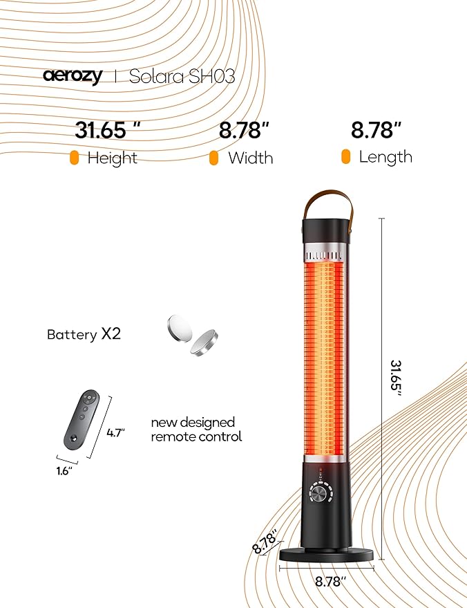 Patio Heater for Outdoor Use, 32.2" 1500W Electric Space Heater Indoor, 60-Degree Oscillating Portable Infrared Heater, with Timer, Remote, for Patio, Gazebo, Black