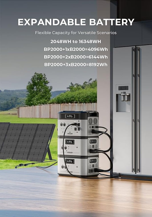 Portable Solar Generator 2048Wh Extra Lifepo4 Expansion Battery, FFPOWER B2000 AC MC4 Car Cables for OUKITEL BP2000 Power Station, Off-Grid for Power Outage Home Emergency Backup RV Essentials Camping