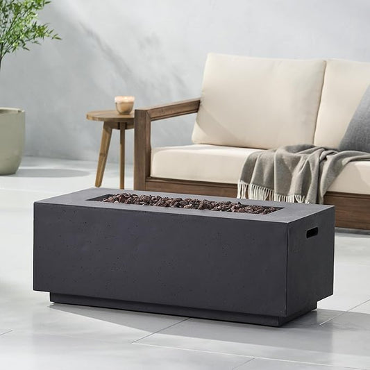 Outdoor Propane Fire Pit Table for Outside Patio, 40 Inch Concrete Fire Pit Table, Rectangle Gas Fire Pit for Garden, Pool, Backyard, 40,000 BTU, Free Lava Rocks, Dark Gray