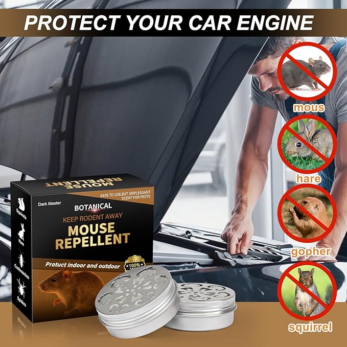 Rodent Repellent for Car Engines,4 Pack Mouse Repellent Peppermint Oil - Keep Mice Out of Home,Car,Garage & Attic, Safe for Humans and Pets