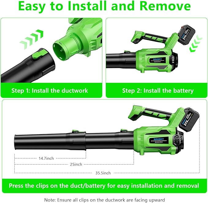 SOUSKY Leaf Blower Cordless, Battery Leaf Blower with 2 * 6.0Ah Batteries and Charger, 21V Brushless Electric Leaf Blowers with 5 Speed Levels and Turbo Mode for Lawn Care,Blowing Leaves,Yard Cleanup