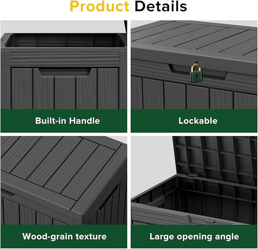 45GAL Black Outdoor Storage Deck Box with Secure Lock Hole - Weatherproof, SGS Certified UV Resistance, Suitable for Pool Toys and Patio Decor Storage, Features Sturdy Side Handles for Easy Transport