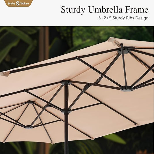 Sophia & William 13ft Outdoor Patio Umbrella for Table, Large Double-sided Umbrella for Garden, Deck, Pool, Beige