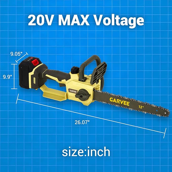 20V MAX Cordless Chainsaw with Battery and Charger, 12 Inch Portable Electric Chain Saw, Lightweight & Powerful Pruning Tool for Wood Cutting, Garden, Yard, and Outdoor Use(DCCS621B)