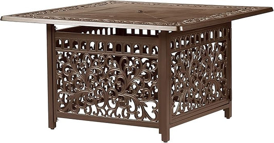 Square 42 in. x 42 in. Aluminum Propane Fire Pit Table with Glass Beads, Two Covers, Lid, 57,000 BTUs in Brown Finish