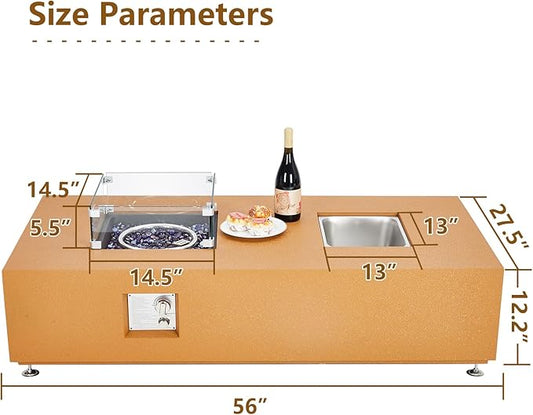 56" Outdoor Propane Fire Pit Table, 50000BTU Fire Table with Wind Guard, 11LBs Glass Beads & Rain Cover, Patio Heater with Anti-Rust Coating, Stainless Steel Gas Fire Pits for Outside Patio, Yellow
