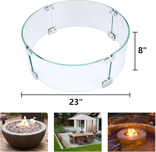 Fire Pit Wind Guard, 23" Glass Wind Guard for Fire Pit Round Table, Made of Clear Tempered Glass Set with Assembly Instructions