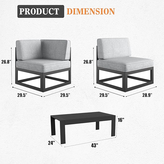 7 Pieces Aluminum Patio Furniture Set with Coffee Table, Metal Outdoor Conversation Sofa Set with Seating Cushions
