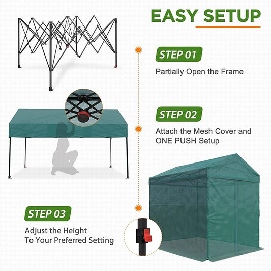 EAGLE PEAK 8x6 Walk in Shade Cloth Cover Greenhouse Instant Pop up Portable Gable Roof Gardening Green House with Mesh Cover, Roll up Doors, Green