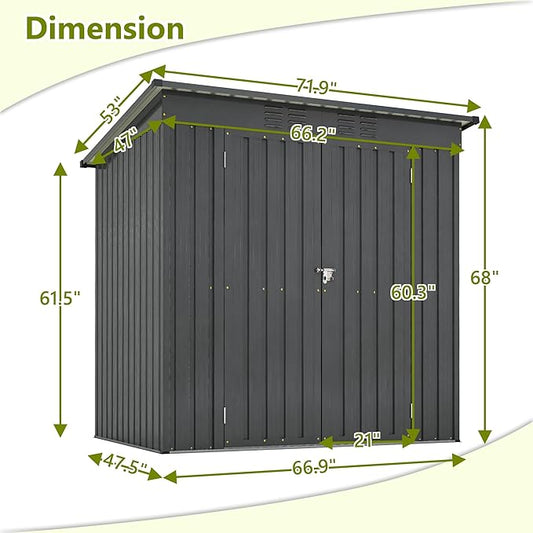 Outdoor Storage Shed, 6 X 4 FT Large Metal Utility Tool Sheds with Floor Frame, Steel Garden Shed for Backyard Garden Patio Lawn,Black