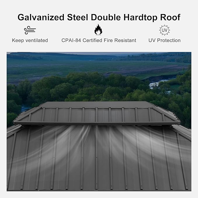 PURPLE LEAF 11' X 14' Hardtop Gazebo with Galvanized Steel Double Roof Outdoor Gazebo for Patio Lawn and Garden Curtains and Netting Included Grey