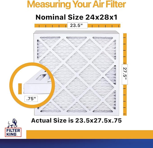 Filter King 24x28x1 Air Filter | 4-PACK | MERV 13 HVAC Pleated A/C Furnace Filters | MADE IN USA | Actual Size: 23.5 x 27.5 x .75"