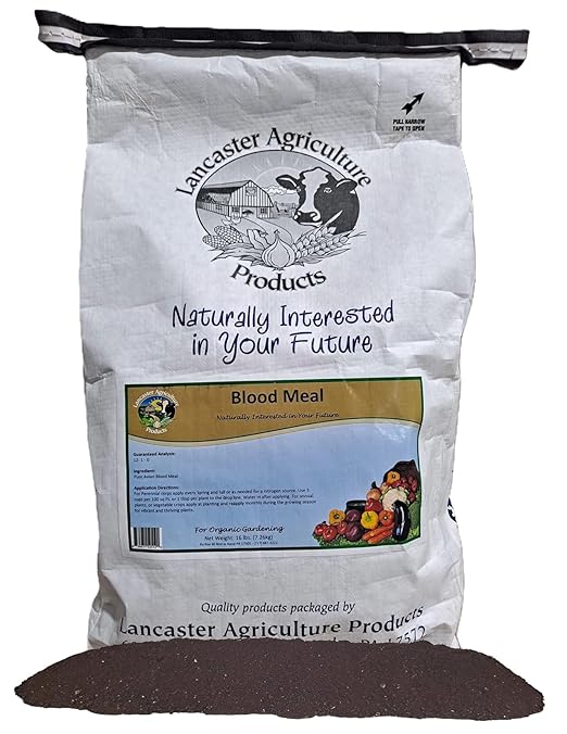 Blood Meal Fertilizer 16 Pounds - Premium Nitrogen Source for Enhanced Plant Growth and Soil Enrichment - Suitable for Vegetables, Flowers, and Shrubs - Lancaster Agriculture Products