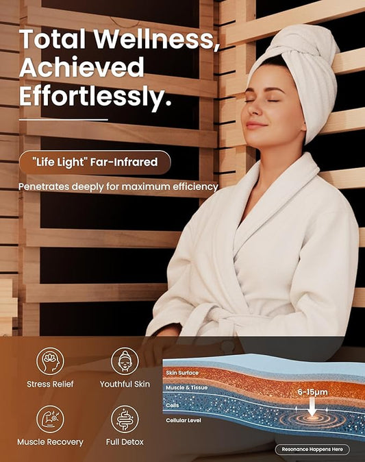 PAETA Infrared Sauna for Home | 1-Person Dry Sauna with 5 Carbon Heaters | Fast & Even Heating Low EMF Sauna | Bluetooth & Chromotherapy| Canadian Hemlock(Black)