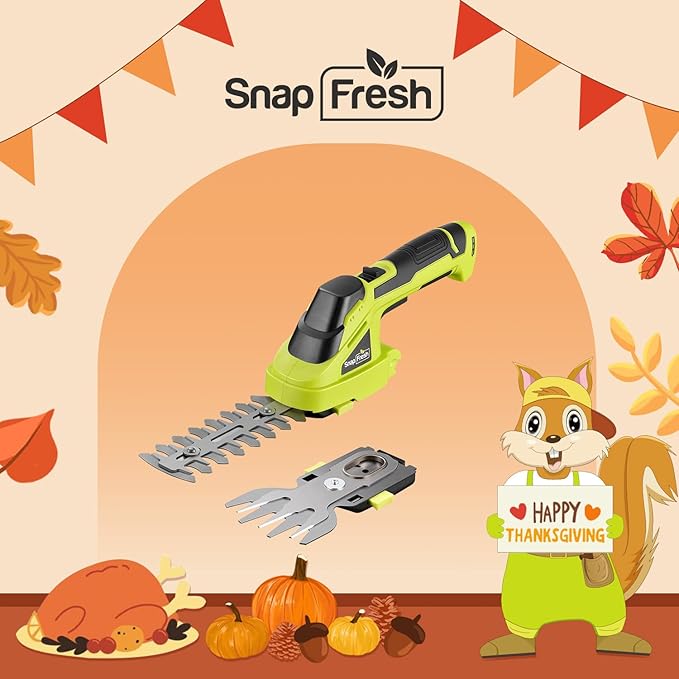 SnapFresh Cordless Grass Shear Bush Trimmer, 2 in 1 Handheld Hedge Trimmer, 7.2V Electric Grass Trimmers, Lightweight Shrubbery Trimmers Battery & Charger Included, Shrub Trimmer for Garden(Green)