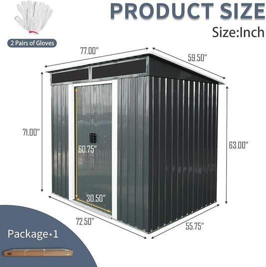 6X5 FT Outdoor Storage Shed, Waterproof Metal Garden Sheds with Lockable Door, Steel Tool Storage Buildings Shed & Outdoor Storage House for Garden, Backyard, Patio, Lawn, Trash Cans(Black and White)