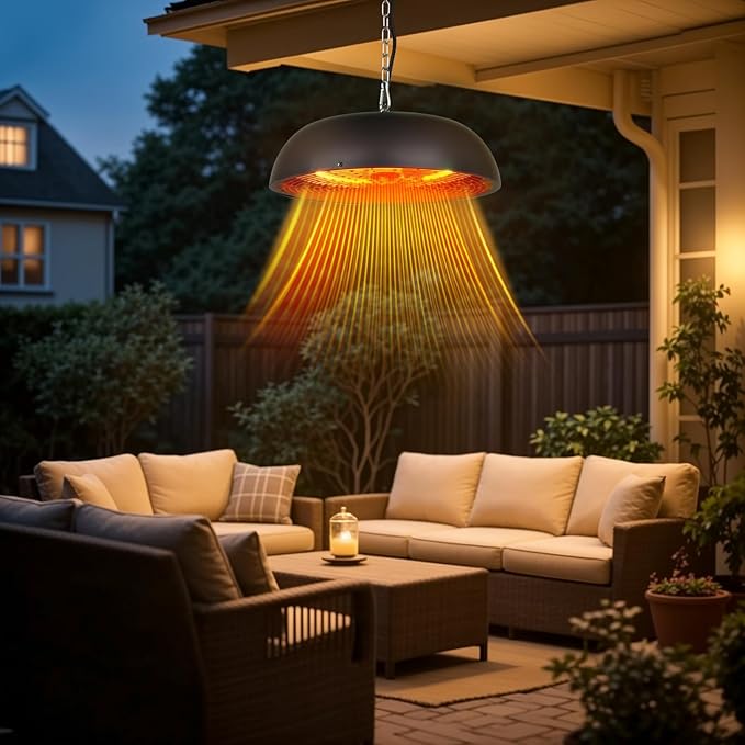 Infrared Electric Patio Heater, 1500W Outdoor Heaters for Patio with Overheat Protection,1500W Hanging Ceiling Mounted Infrared Patio Heater with IP55,Cord-Free Design (black)