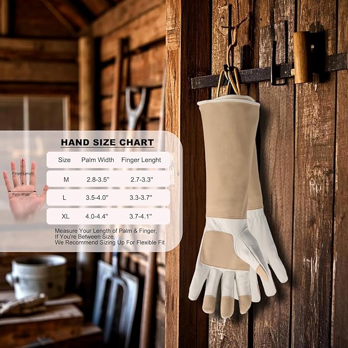 Gardening Gloves Men & Women Long Cowhide Leather Rose Pruning Gloves Breathable & Durable Heavy Duty (L)