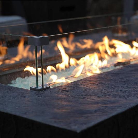 48" Outdoor Propane Fire Pit Table, Rectangle Fire Table w Glass Wind Guard(50,000 BTU), 2 Piece Slate Gas Fire Table in Dark Grey w Fire Glass, Rain Cover for Outside, Backyard