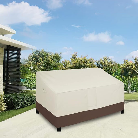 Easy-Going Waterproof Patio Loveseat Cover, Heavy Duty Windproof Outdoor Furniture Cover with Air Vent (90Wx40Dx33H inch, Beige/Dark Brown)