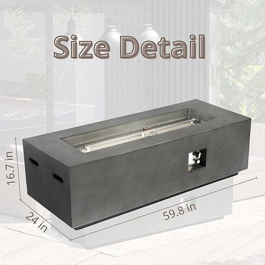 60 Inch Propane Fire Pit Table, MGO Firepits for Outside, Rectangular Gas Fire Pit for Outside Patio, Backyard, Pool, 60,000 BTU, Free Lava Rocks, Dark Gray